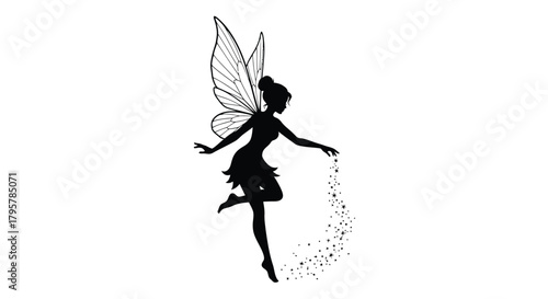 Black fairy sprinkling stars silhouette wings