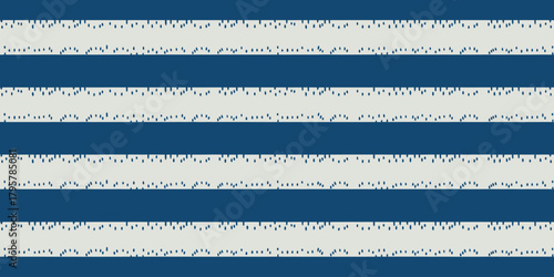 An abstract pattern with horizontal blue stripes and white dotted lines alternating evenly spaced out