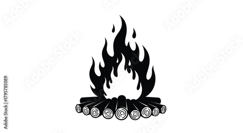 Black fire flames on logs burning wood