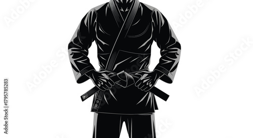 Black martial arts uniform with belt vector