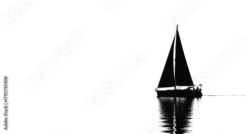 Black sailboat on white water reflection