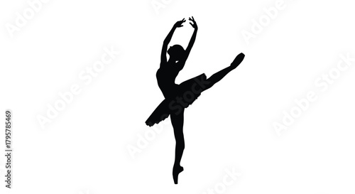 Black silhouette of a ballerina in motion dance white
