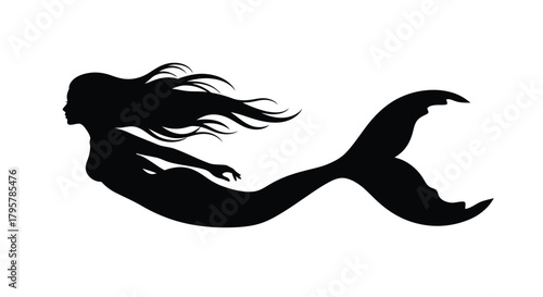 Black silhouette of a mermaid swimming fantasy