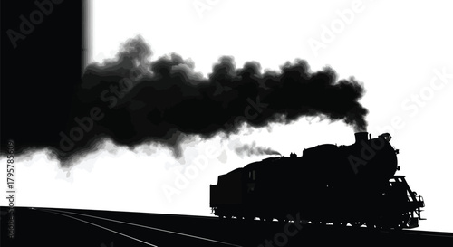 Black steam train billowing smoke white