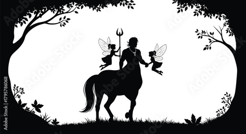 Centaur with fairies and trident fairy mythical