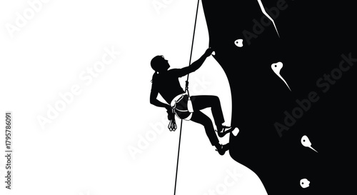 Climber ascending rock wall climbing ascent