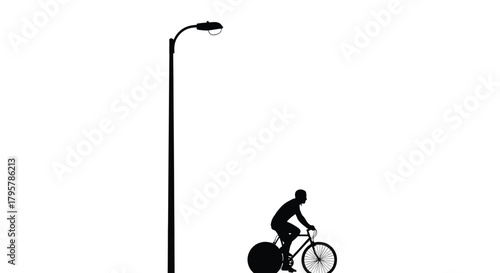 Cyclist riding bicycle near street lamp vector