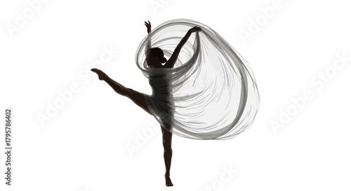 Dancer with flowing fabric ballet movement