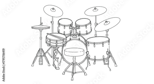 Drum kit with cymbals and sticks drums