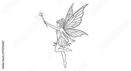 Delicate fairy with star wand wings magic