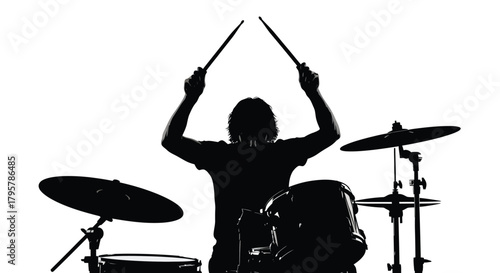 Drummer silhouette playing cymbals vector