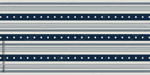 A pattern of horizontal lines and bars with dots on a light background in a repeating sequence design