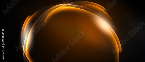 Abstract orange swirl, luminous curves, dark background. Soft glow creates dynamic visual impact. Modern design element.