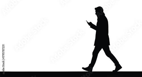 Man walking using phone silhouette black