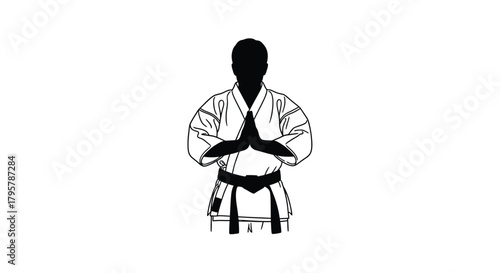 Martial artist bowing with hands clasped vector