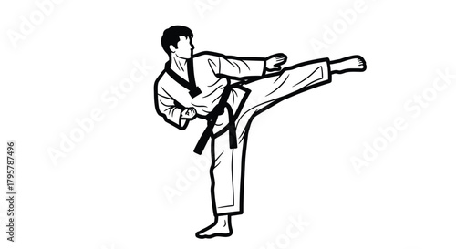 Martial artist performing high kick vector