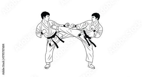 Martial artists sparring in combat karate arts
