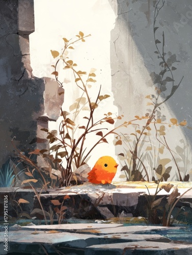 Chibi animals rebuilding overgrown ruins in a cartoon style.