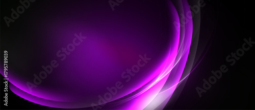 Abstract purple waves, smooth gradients, dark background. Elegant design, modern aesthetic, flowing shapes create dynamic visual impact.
