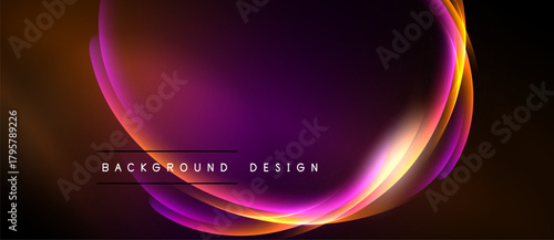 Abstract flowing shapes, vibrant colors blend. Dark background emphasizes luminous curves, creating dynamic visual impact. Text reads background design.