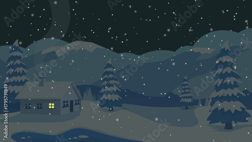 Beautiful Winter Background with Falling Snowflakes and Cold Seasonal Atmosphere