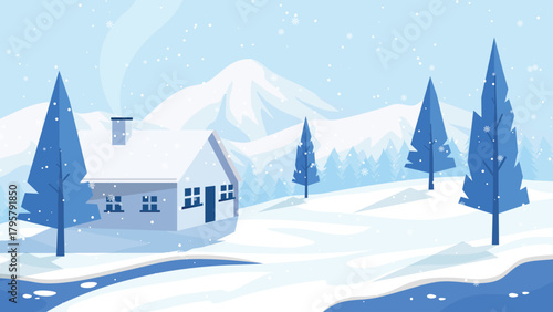 Beautiful Winter Background with Falling Snowflakes and Cold Seasonal Atmosphere