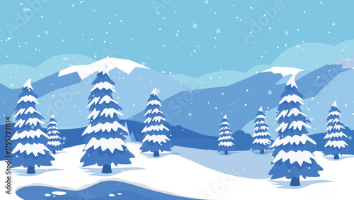 Beautiful Winter Background with Falling Snowflakes and Cold Seasonal Atmosphere