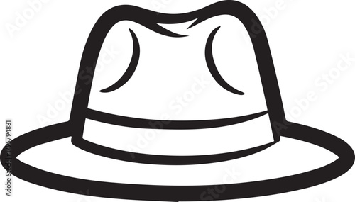 Classic fedora hat outlined in bold black lines on a white background