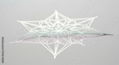 Intricate White Geometric Star Shape on Gray Background with Reflection.