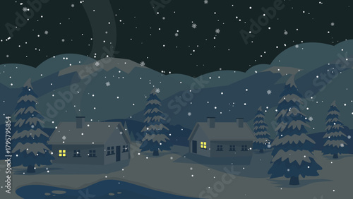 Beautiful Winter Background with Falling Snowflakes and Cold Seasonal Atmosphere