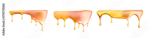 Oil honey gooey melt caramel with vector background flow and drip syrup. Border cosmetic droplet or orange splatter. Golden stream for candy or product design.