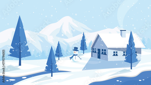 Beautiful Winter Background with Falling Snowflakes and Cold Seasonal Atmosphere