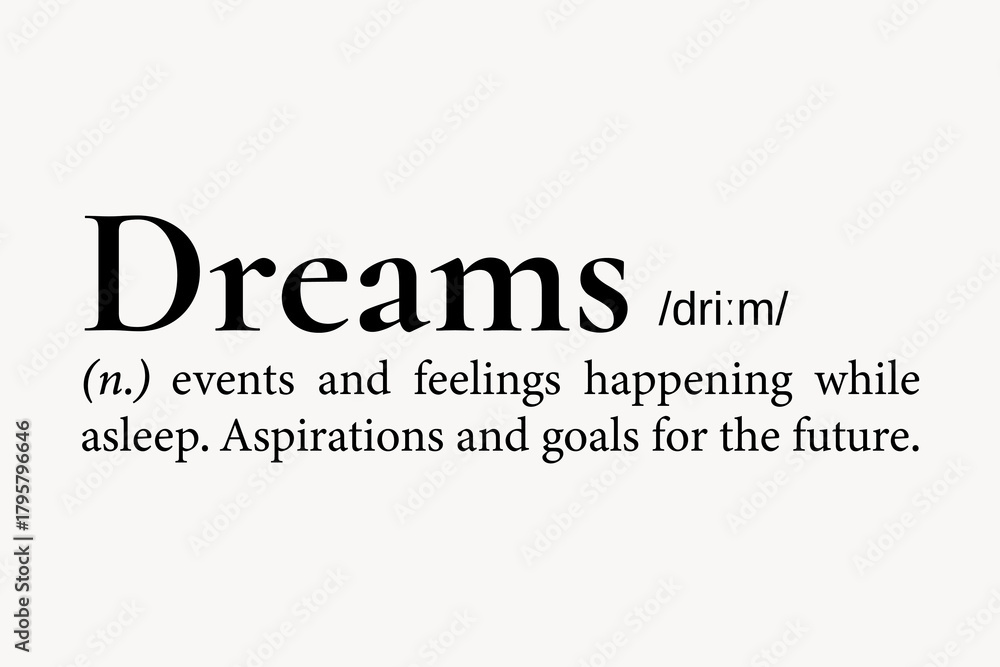 Obraz premium Dreams definition, dictionary word typography