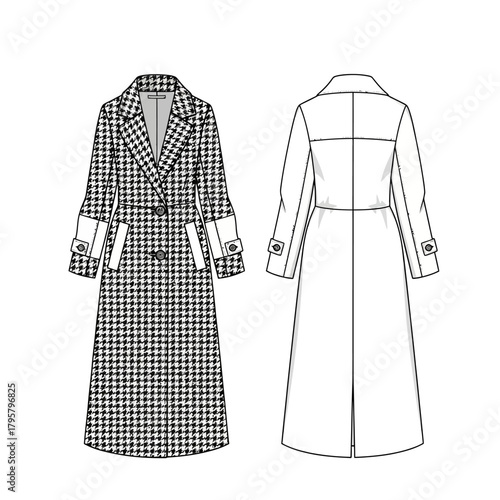 Houndstooth patterned trench coat fashion illustration