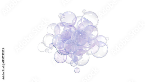 A cluster of translucent soap bubbles floating in the air isolated on transparent background