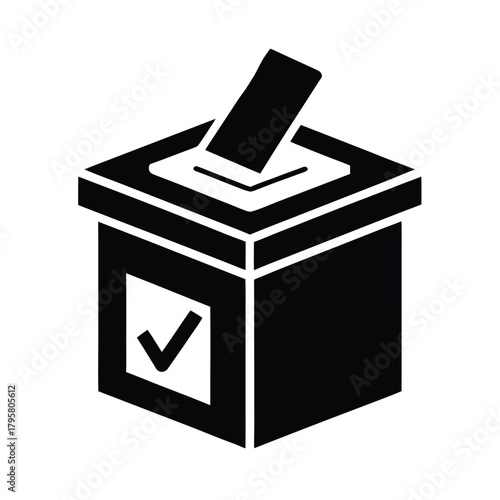Black silhouette ballot box with checked ballot icon