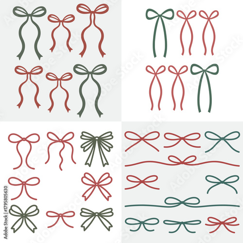 Vector ribbons and bows with elegant female silhouette icons and fashion style illustrations