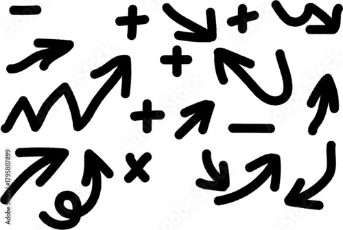 Hand drawn arrows and math symbols doodle for graphic design use