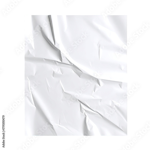 White wrinkled paper crumpled, glossy texture with stark highlights