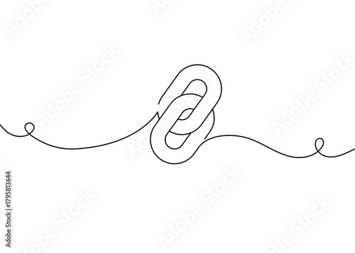 One continuous line drawing of a chain forming a minimalist linear background. Simple outline chain links symbolizing connection, strength, unity, and support. Vector line art illustration.