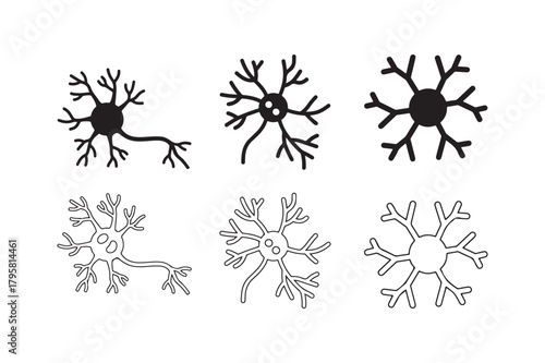 Neuron icon outline and silhouette set