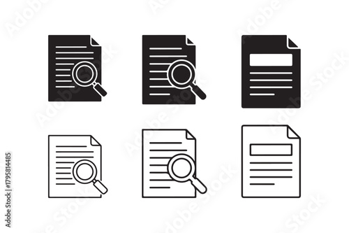 Research document icon outline and silhouette set