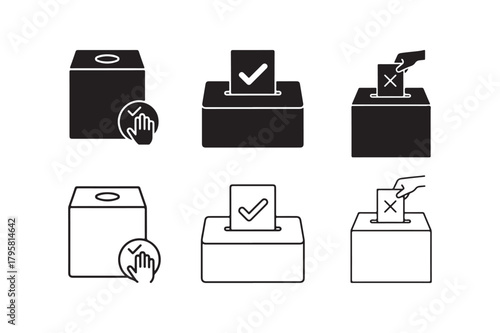 Vote ballot icon outline and silhouette set