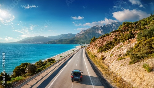 Wallpaper Mural car driving on the road of europe road landscape in summer it s nice to drive on the beach side highway highway view on the coast on the way to summer vacation turkey trip on beautiful travel road Torontodigital.ca