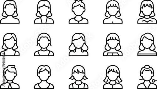 Fifteen diverse black and white user profile icons