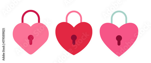 Set of valentine's day love lock flat vector illustration.
Heart shaped lock clipart.
valentine's day icon.
White background.