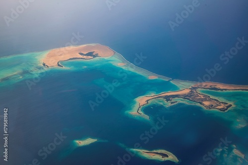 Saudi Arabian islands in the red sea distant view from a passing plane