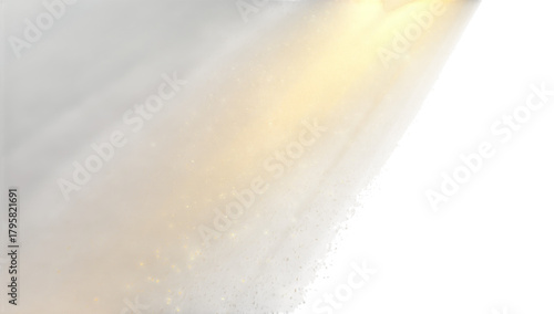 Golden light beam shining from the upper right corner isolated on transparent background