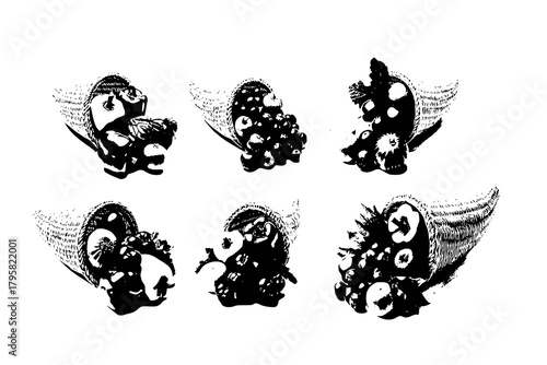 Autumn cornucopia (horn of plenty) with fruits and vegetables. Halloween
