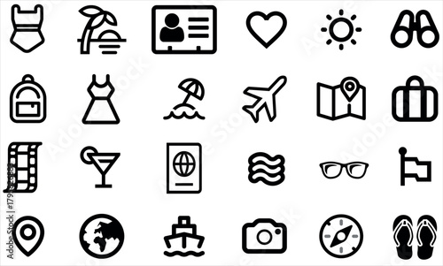 Travel and Vacation Line Icon Set